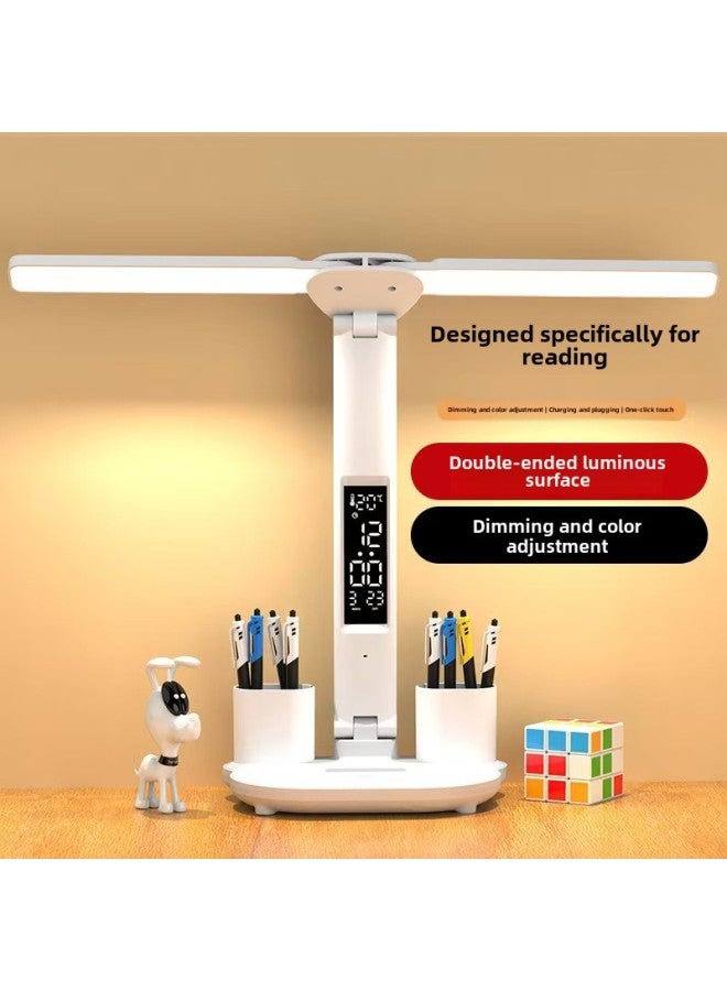Table Lamp Filling And Inserting Dual-purpose Eye Protection Table Lamp Learning Bright Enough Dormitory Reading Desk Table Lamp Special Eye Protection Table Lamp For Students-Color:Fan-double-headed Clock Pen Holder-plug-in Type - Image 2