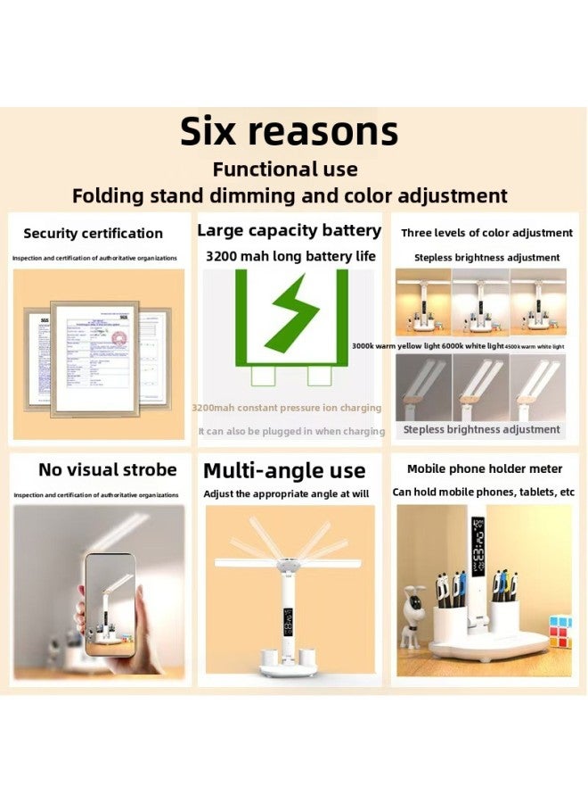 Table Lamp Filling And Inserting Dual-purpose Eye Protection Table Lamp Learning Bright Enough Dormitory Reading Desk Table Lamp Special Eye Protection Table Lamp For Students-Color:Fan-double-headed Clock Pen Holder-plug-in Type - Image 4