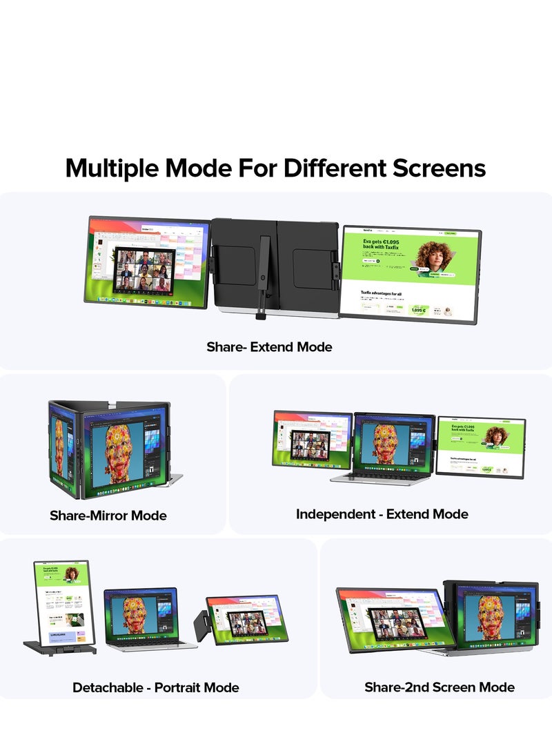 أوبيرفكت شاشة UPERFECT المحمولة المزدوجة G12 مقاس 14 بوصة بدقة 2K | ألوان sRGB 100% | دوران تلقائي 180 درجة | منفذ HDMI/USB-C صغير مزدوج | شاشة IPS مضادة للعمى - Image 3