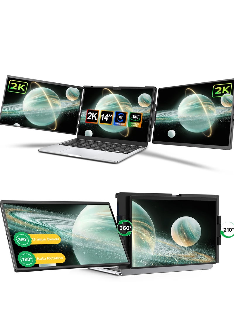 أوبيرفكت شاشة UPERFECT المحمولة المزدوجة G12 مقاس 14 بوصة بدقة 2K | ألوان sRGB 100% | دوران تلقائي 180 درجة | منفذ HDMI/USB-C صغير مزدوج | شاشة IPS مضادة للعمى - Image 1