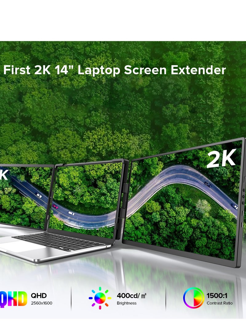 أوبيرفكت شاشة UPERFECT المحمولة المزدوجة G12 مقاس 14 بوصة بدقة 2K | ألوان sRGB 100% | دوران تلقائي 180 درجة | منفذ HDMI/USB-C صغير مزدوج | شاشة IPS مضادة للعمى - Image 2