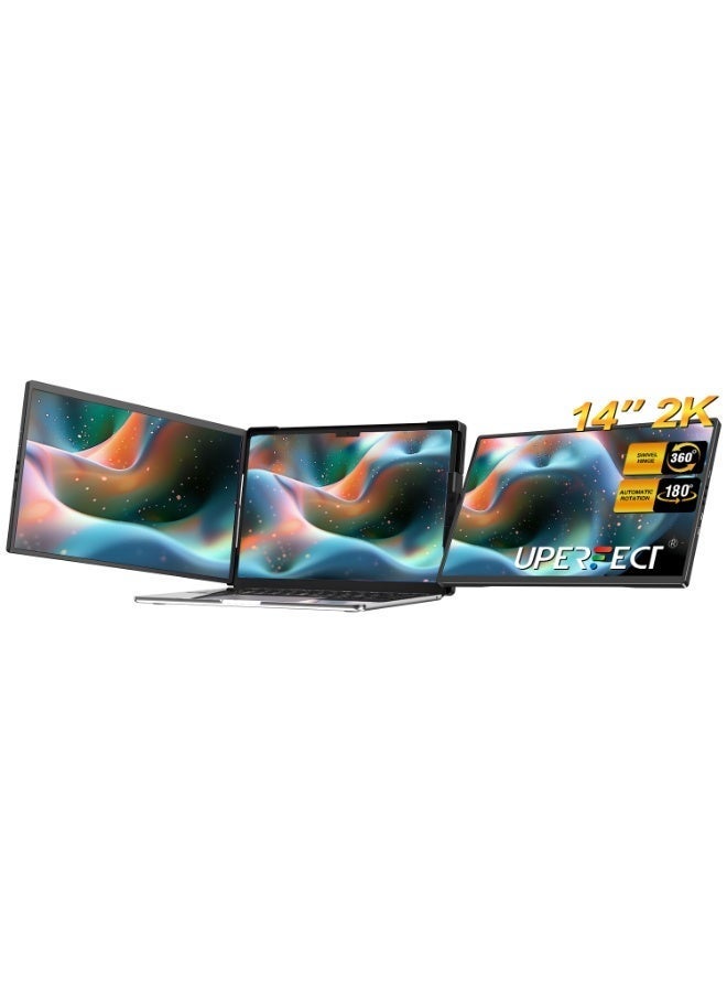 UPERFECT G12 14" 2K Dual Portable Monitor | 100% sRGB Colors | 180° Auto Rotation | Dual Mini HDMI/ USB-C Ports | Anti-Blind IPS Screen - Image 1