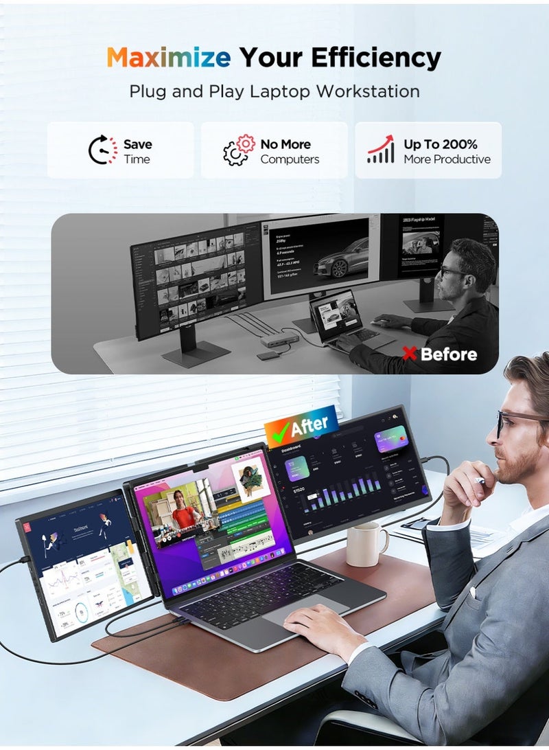 UPERFECT G12 14" 2K Dual Portable Monitor | 100% sRGB Colors | 180° Auto Rotation | Dual Mini HDMI/ USB-C Ports | Anti-Blind IPS Screen - Image 4