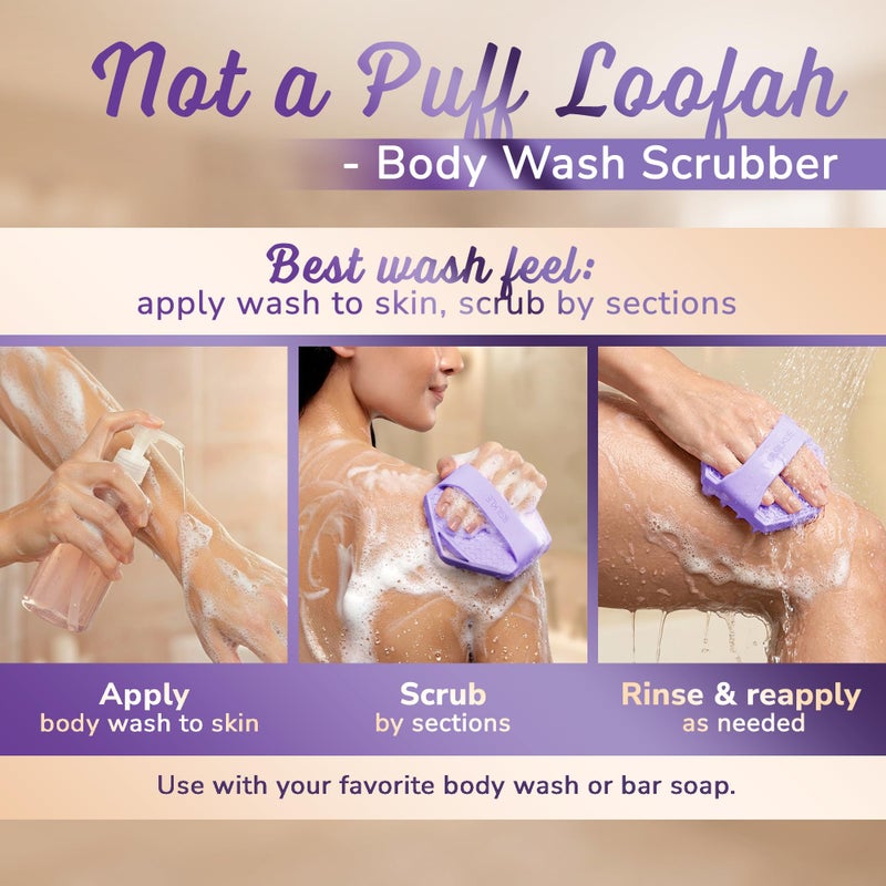 SILKLE Silicone Body Scrubber â€“ Gentle Exfoliating Shower Scrubber for Body & Bath, Silicone Shower Brush & Loofah Alternative â€“ Non-Slip Silicone Body Brush, Quick Dry, Hygienic - Purple - Image 5