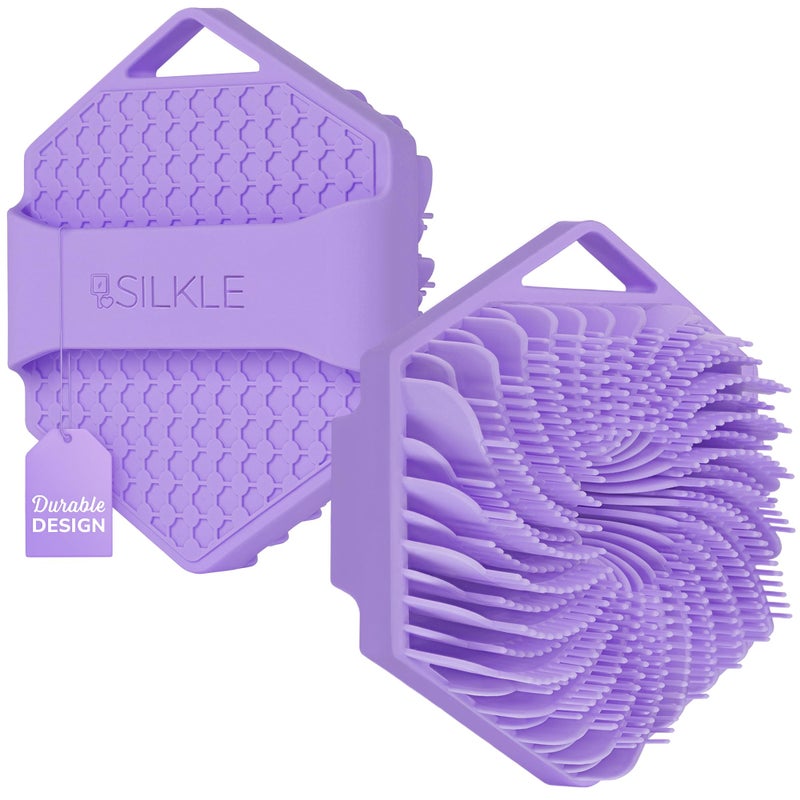 SILKLE Silicone Body Scrubber â€“ Gentle Exfoliating Shower Scrubber for Body & Bath, Silicone Shower Brush & Loofah Alternative â€“ Non-Slip Silicone Body Brush, Quick Dry, Hygienic - Purple - Image 1