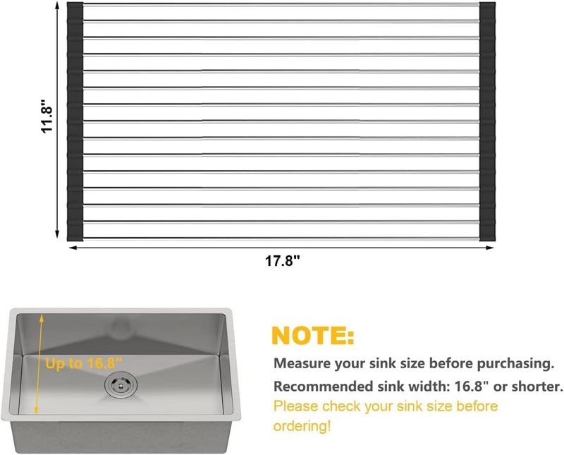 Snevad Large Rollup Dish Drain Rack for Kitchen Sink Folding Drainer Rolling Mat Stainless Steel Dry Sink Over The Rack Roll up High Temperature Resistance Drainer Foldable - Image 2