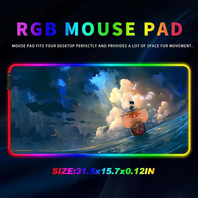 Bluejw Anime RGB Large LED Mouse Pad - Extended Gaming Desk Mat with Non-Slip Rubber Base & Stitched Edges for Keyboard & Laptop - Image 3