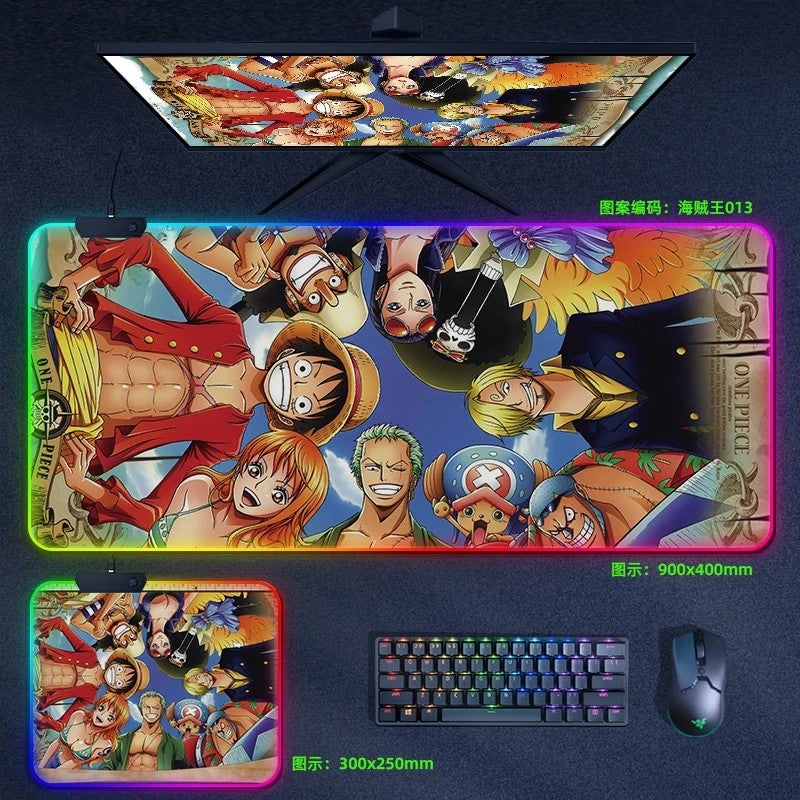 Bluejw Anime RGB Large LED Mouse Pad - Extended Gaming Desk Mat with Non-Slip Rubber Base & Stitched Edges for Keyboard & Laptop - Image 1