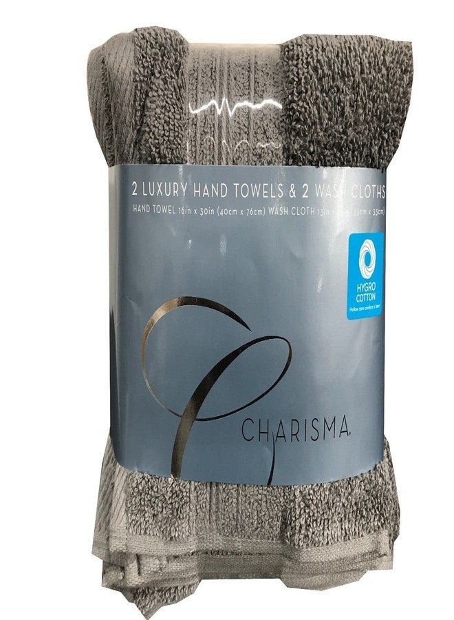 Charisma Luxury Towels, 4 Piece Set 2 Hand Towels and 2 Wash Cloths, Gunmetal Grey