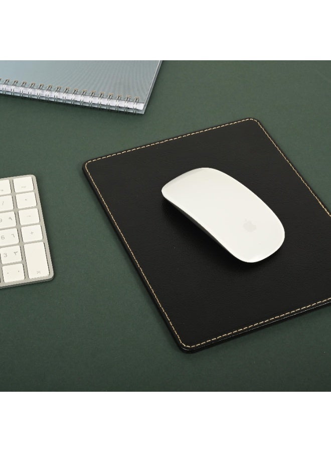 FIS Mouse Pad for Desk Set, Size 22x17.5x0.5cm, German Bonded Leather, Sewn Edges & Round Corners, Black Color, Pack in Gift Box-FSDSMPBLBK - Image 1
