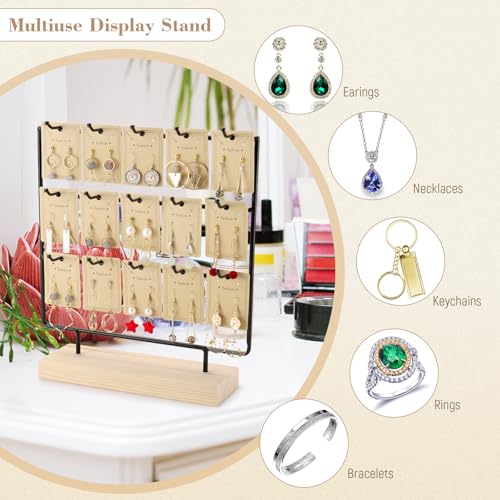 RNTBWD Earring Display Stands for Selling, 3 Tier 15 Hooks Wood Jewelry Organizer Rack for Earrings, Necklaces, Rings, Bracelets, Keychains - Compact for Countertop, Boutique, Trade Shows (Black) - Image 3