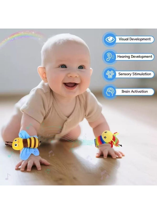 4Pcs Baby Cartoon  Animal Wrist Rattles & Foot Finder Socks Set – Soft Infant Wristbands and Socks for Early Learning & Sensory Development - Image 5