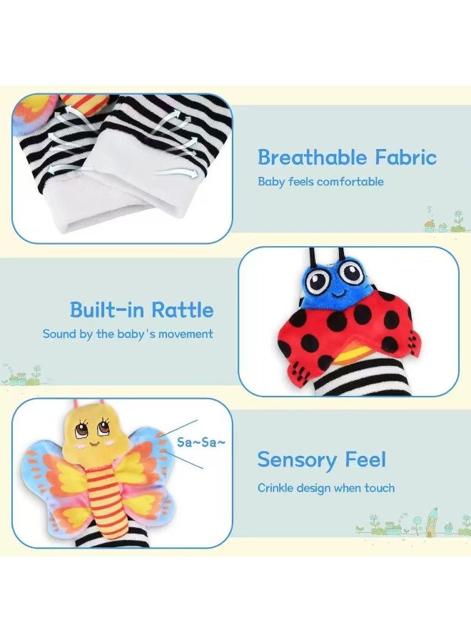 4Pcs Baby Cartoon  Animal Wrist Rattles & Foot Finder Socks Set – Soft Infant Wristbands and Socks for Early Learning & Sensory Development - Image 4