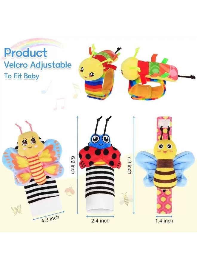 4Pcs Baby Cartoon  Animal Wrist Rattles & Foot Finder Socks Set – Soft Infant Wristbands and Socks for Early Learning & Sensory Development - Image 2