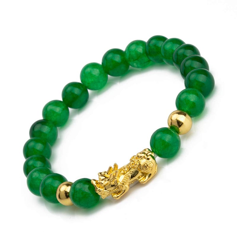 ZenBless Fengshui Porsperity Jade Bracelet Lucky Charm Feng Shui Black Obsidian Wealth Bracelet Gift For Men Women with Gold Plated Pi Xiu Pi Yao Attract Wealth Good Luck(Green) - Image 1