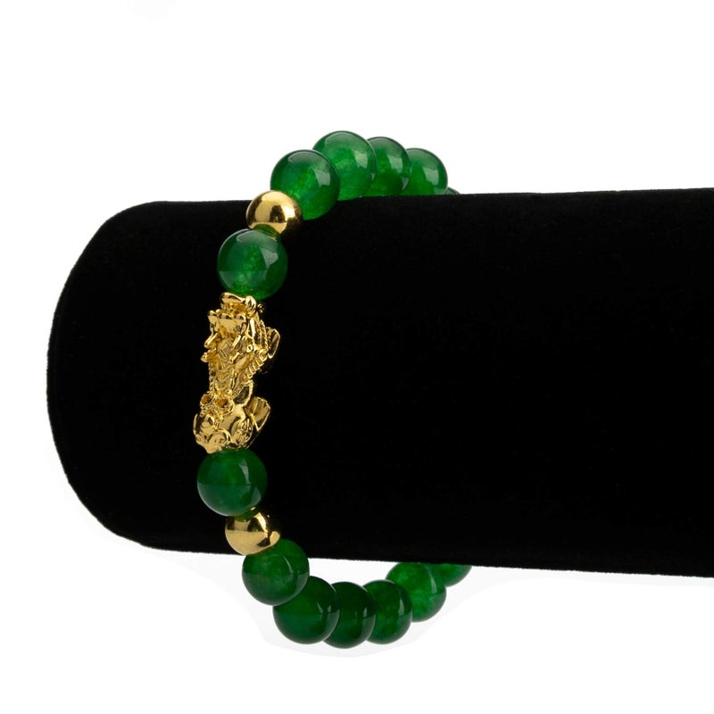 ZenBless Fengshui Porsperity Jade Bracelet Lucky Charm Feng Shui Black Obsidian Wealth Bracelet Gift For Men Women with Gold Plated Pi Xiu Pi Yao Attract Wealth Good Luck(Green) - Image 2