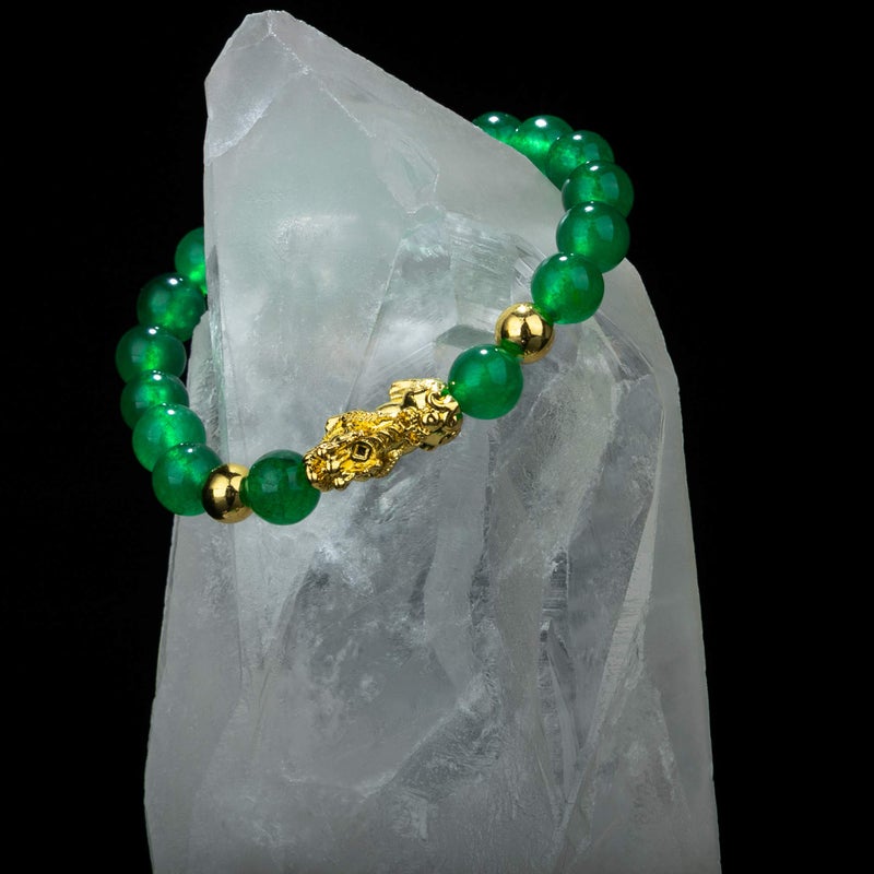 ZenBless Fengshui Porsperity Jade Bracelet Lucky Charm Feng Shui Black Obsidian Wealth Bracelet Gift For Men Women with Gold Plated Pi Xiu Pi Yao Attract Wealth Good Luck(Green) - Image 3