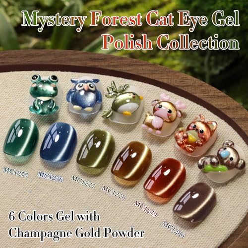 Double Rhythm Cat Eye Gel Nail Polish Set of 6 Same Color Same Bottle 05 Oz Shimmer Glitter with Magnet Holographic Reflective Magnetic UV Nail Polish Kit at Home Green Navy Blue BlackT661 - Image 3