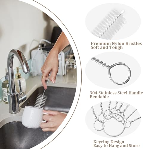 Yolaist 8 Pcs Bottle and Straw Cleaner, Long Deep Nylon Brush with Bendable Stainless Steel Flexible Handles for Bottles, Straws, Pipes, Wine Decanter, Sinks and Cup Cover - Image 5