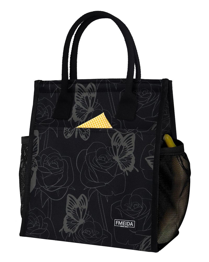 Fmeida Insulated Lunch Bag Women, 9L Large Lunch Bags with Multiple Pockets, Reusable Thermal Cooler Tote for Work, Office, Picnic, Travel | Hook and Loop Closure, Butterfly - Image 1