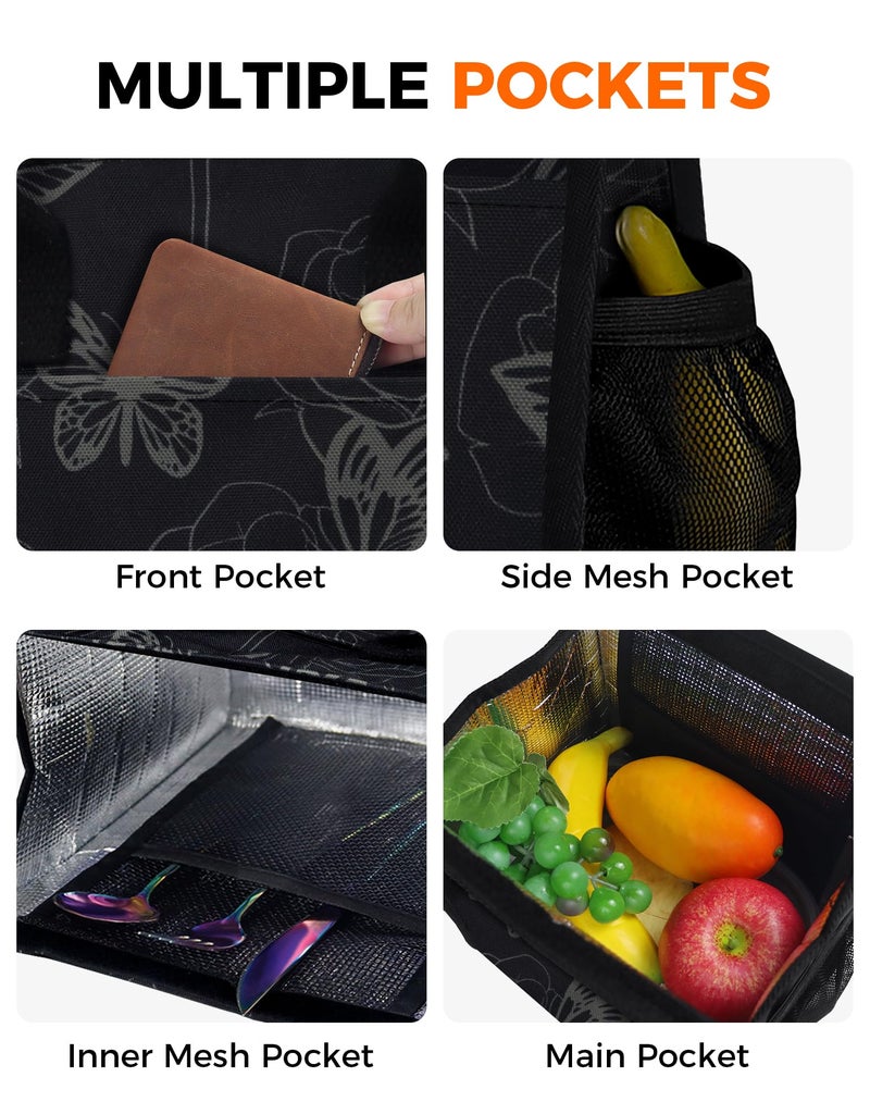 Fmeida Insulated Lunch Bag Women, 9L Large Lunch Bags with Multiple Pockets, Reusable Thermal Cooler Tote for Work, Office, Picnic, Travel | Hook and Loop Closure, Butterfly - Image 4