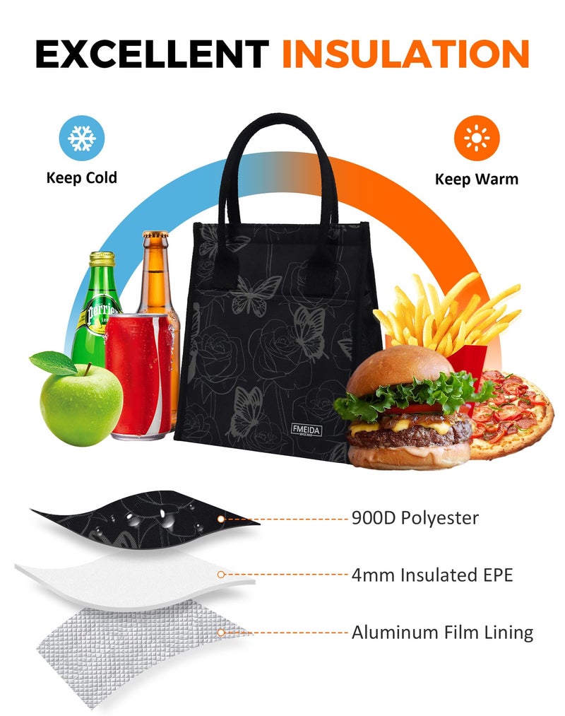 Fmeida Insulated Lunch Bag Women, 9L Large Lunch Bags with Multiple Pockets, Reusable Thermal Cooler Tote for Work, Office, Picnic, Travel | Hook and Loop Closure, Butterfly - Image 5