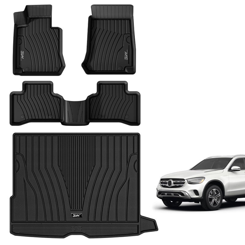 3W Floor Mats and Cargo Liner Compatible for Mercedes Benz GLC 20162022 Not Fit Coupe Series TPE All Weather Custom Fit GLC300 Floor Liner and Cargo Mats 1st 2nd Rows Car Mats and Trunk Liner Black