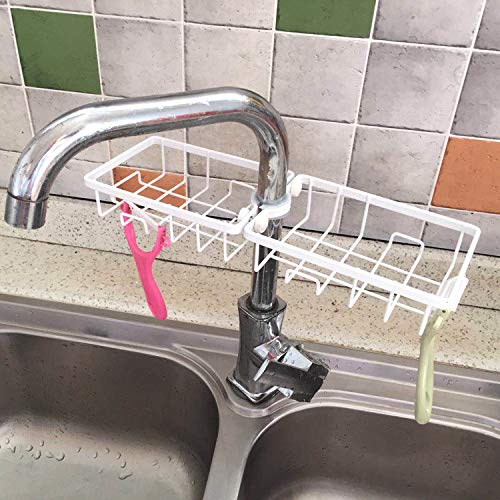Dayish Dayish 2 Pcs Kitchen Adjustable Sink Faucet Shelf Stainless Steel Drain Rack for Soap Sponge Clip Hanging Holder Dishcloth Towel Rack - Image 2