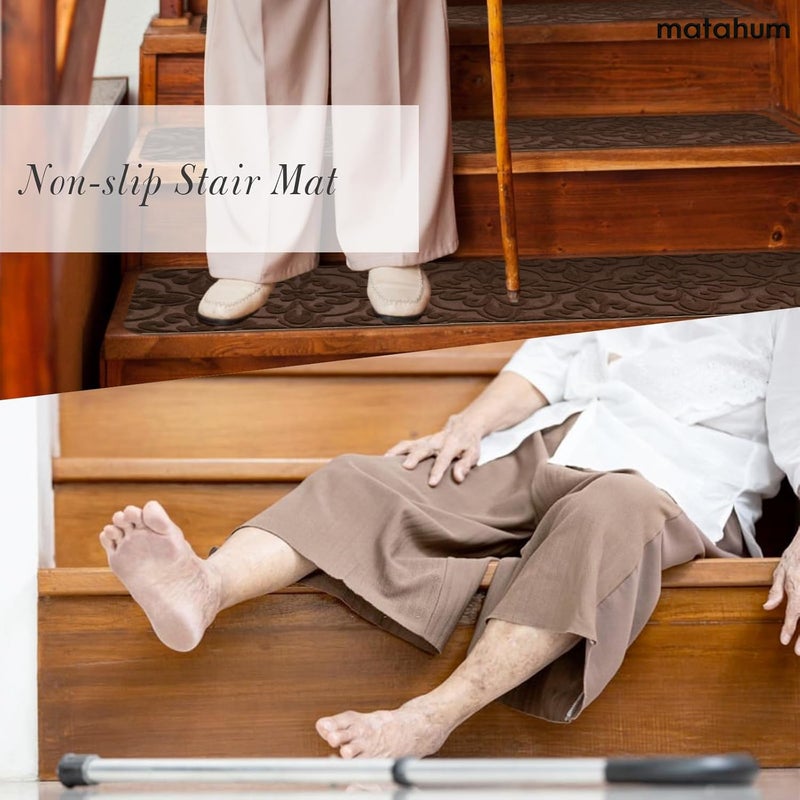 MATAHUM Non-Slip Carper Stair Treads for Wooden Steps Indoor Self Adhesive Stair Rugs 8"x30", Peel and Stick Stair Runners for Dogs, Kids, and Elder, 15PCS Brownâ€¦ - Image 4