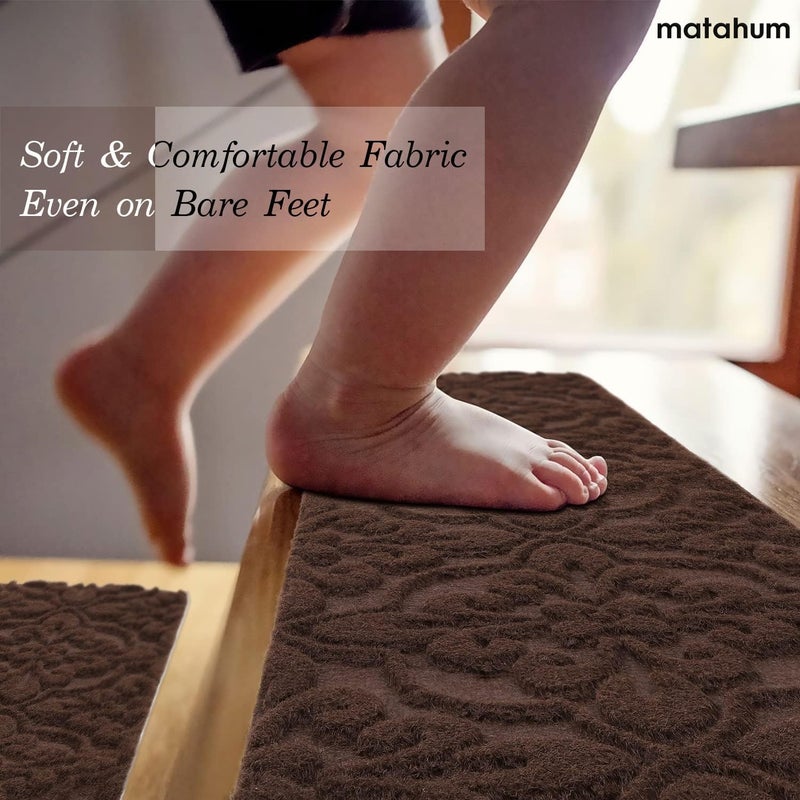 MATAHUM Non-Slip Carper Stair Treads for Wooden Steps Indoor Self Adhesive Stair Rugs 8"x30", Peel and Stick Stair Runners for Dogs, Kids, and Elder, 15PCS Brownâ€¦ - Image 3