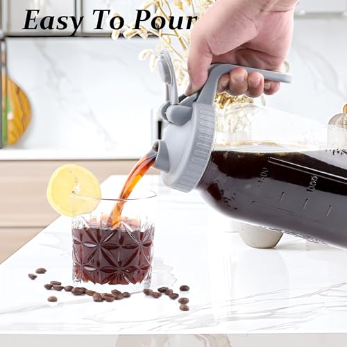 GMSWEET Cold Brew Coffee Maker 64 Oz Mason Jar Cold Brew Pitcher With Strainer Half Gallon Wide Mouth Glass Iced Coffee Maker With Spout Lids 2 Quart Glass Pitcher For Fridge, Sun Tea, Lemonade, Cold Brew - Image 4