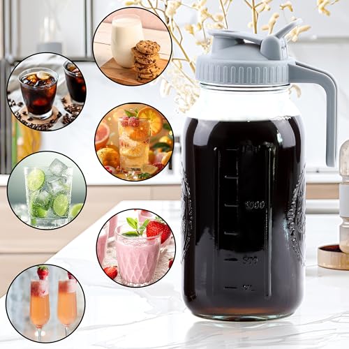 GMSWEET Cold Brew Coffee Maker 64 Oz Mason Jar Cold Brew Pitcher With Strainer Half Gallon Wide Mouth Glass Iced Coffee Maker With Spout Lids 2 Quart Glass Pitcher For Fridge, Sun Tea, Lemonade, Cold Brew - Image 5