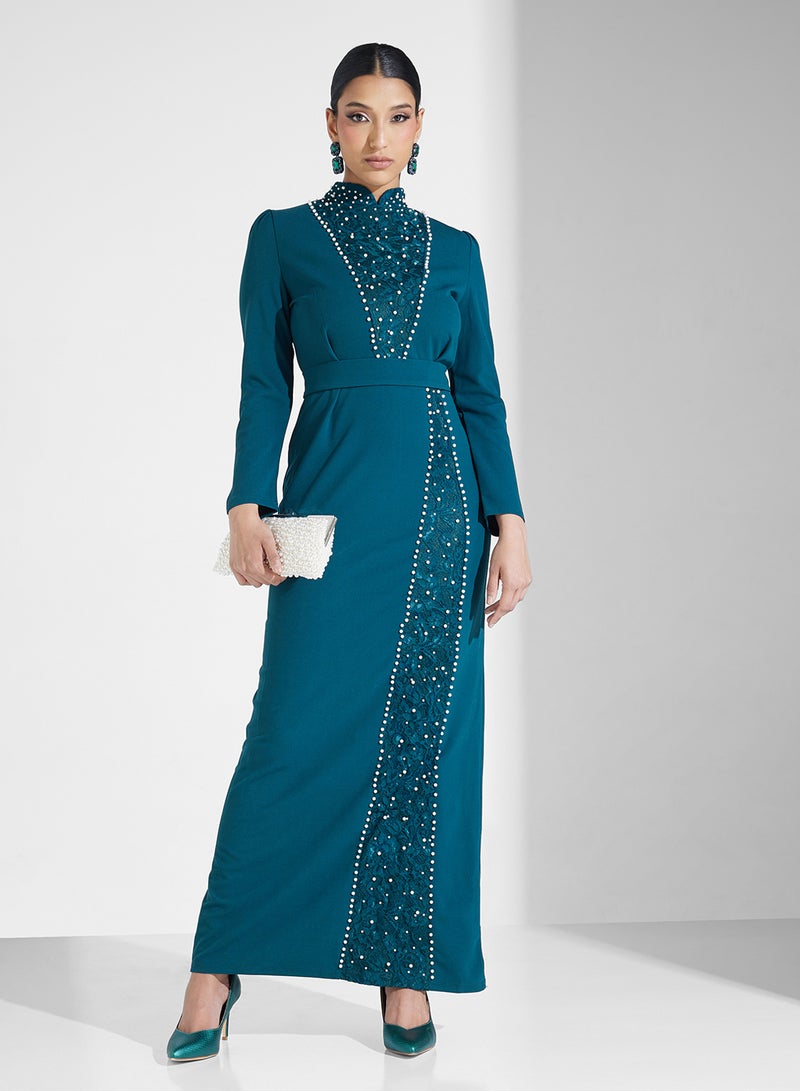 Khizana Embellished Teal Dress - Image 1