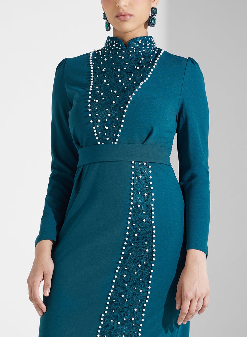 Khizana Embellished Teal Dress - Image 3