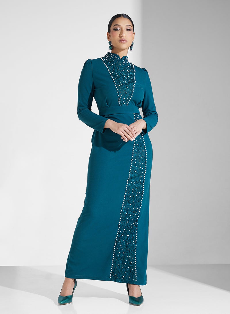 Khizana Embellished Teal Dress - Image 4