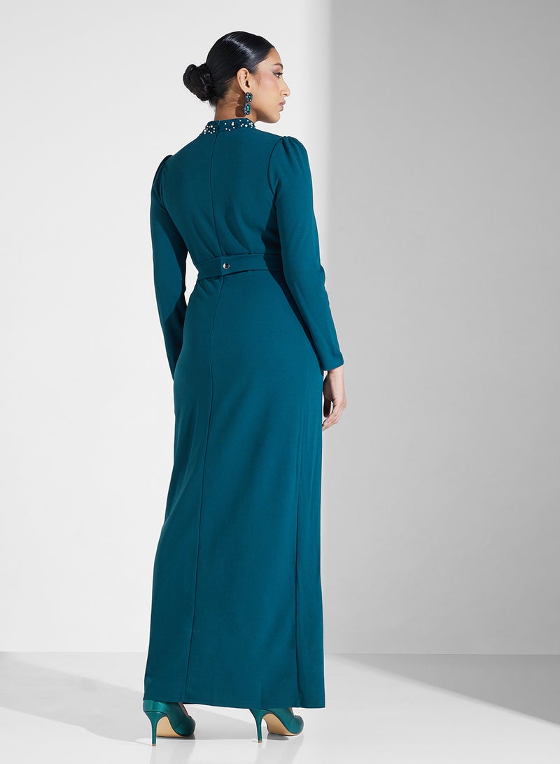 Khizana Embellished Teal Dress - Image 2