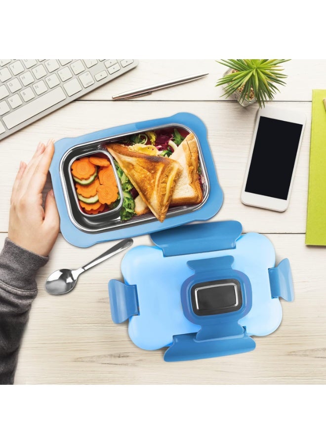 MILTON More Meal Large Steel Kids Lunch Box, Inner Stainless Steel Insulated Containers with Clip Lock Lid, 770ml & 175 ml, Airtight, Leakproof, for School & Picnic, Blue - Image 4