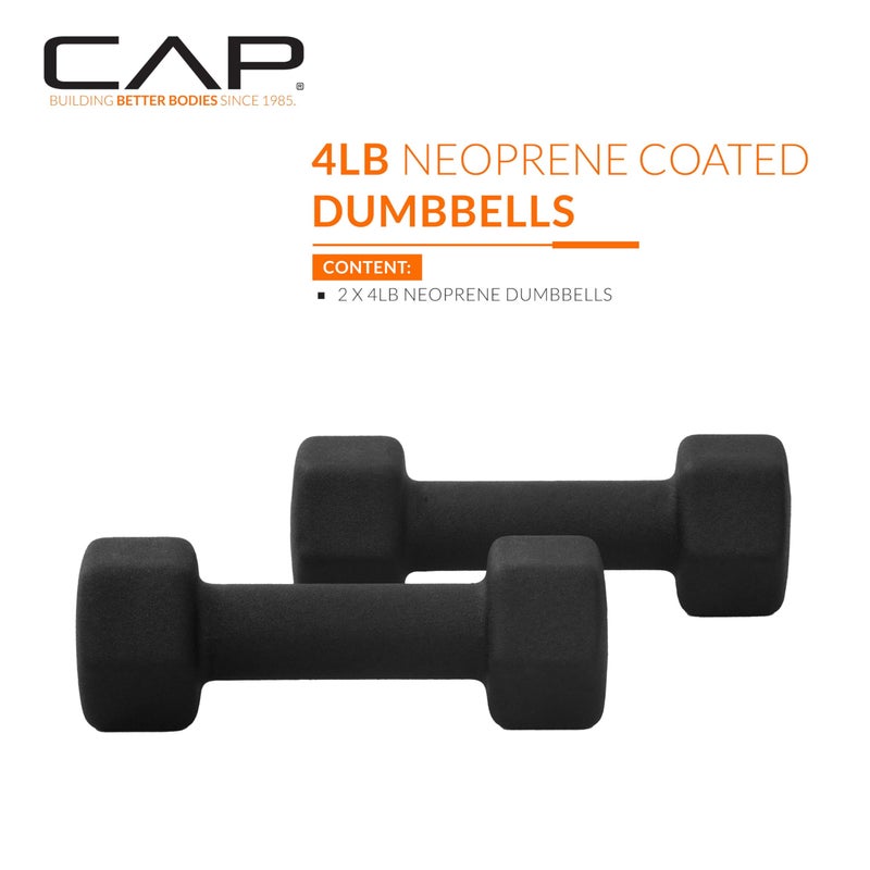 CAP Barbell 4 LB Neoprene Dumbbell Hand Weights - Pair | Black - Image 2