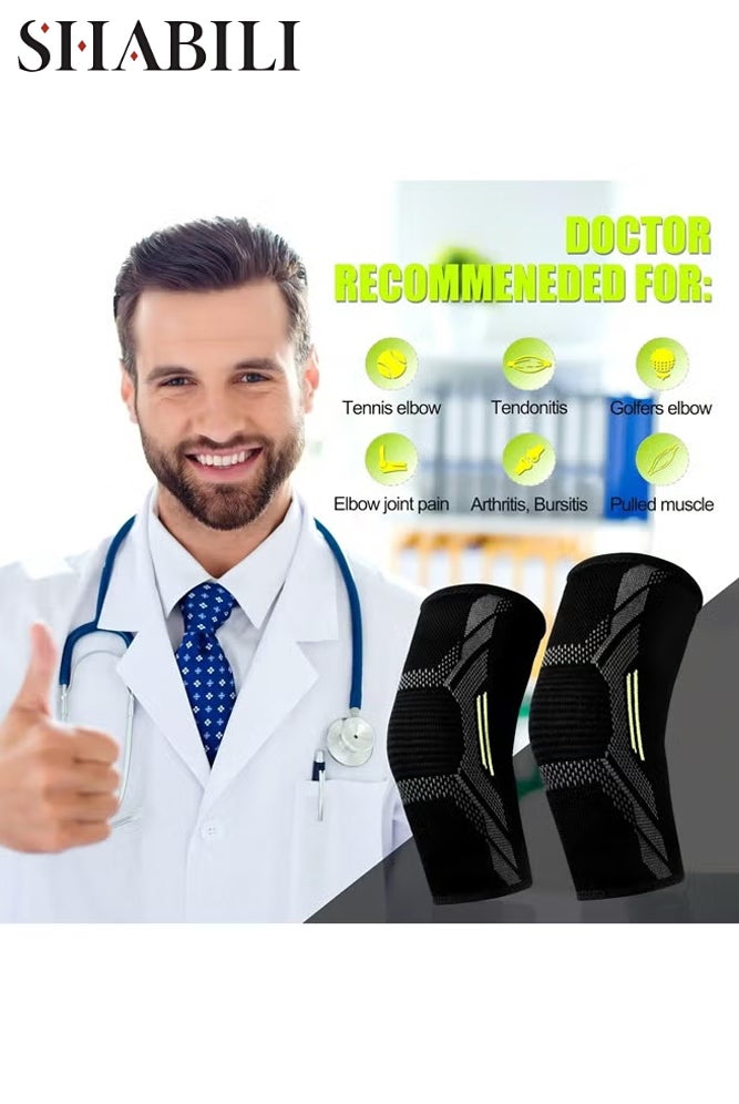 شبيلي عبوتان دعامة كوع، وسادات كوع، دعم الكوع، كم ضغط للذراع من ألياف البوليستر يخفف التهاب الأوتار والتهاب المفاصل وتسكين الألم للرجال والنساء في التنس والجولف واللياقة وكرة السلة، مقاس L‏ (أسود) - Image 5