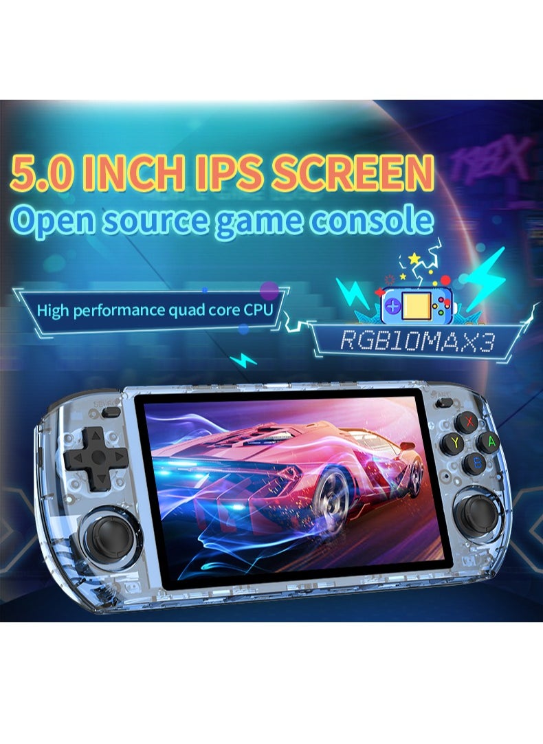 Powkiddy - POWKIDDY RGB10 MAX3 Handheld Game Console, 5 Inch IPS Screen Retro Video Game Console Open Source Linux Game Player, Support WiFi & Bluetooth,10000+ Games Portable PSP (Blue, 128G) - Image 1