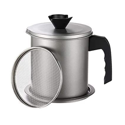 Barrier HR MALL Oil Strainer Pot Grease Can Food Strainer Oil Storage Container with Fine Mesh Strainer Dust-Proof Lid Non-Slip Tray for Storing Frying Oil & Cooking Grease - Image 2