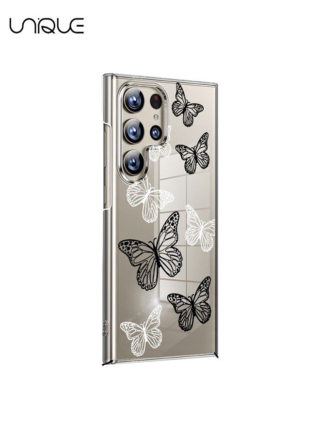 يونيك متوافق مع غطاء هاتف Galaxy S24 Ultra ، جراب فراشة باللونين الأسود والأبيض ، غطاء هاتف شفاف للكمبيوتر الشخصي - غطاء هاتف أنيق وبسيط - TPU Drop Protection - Image 1