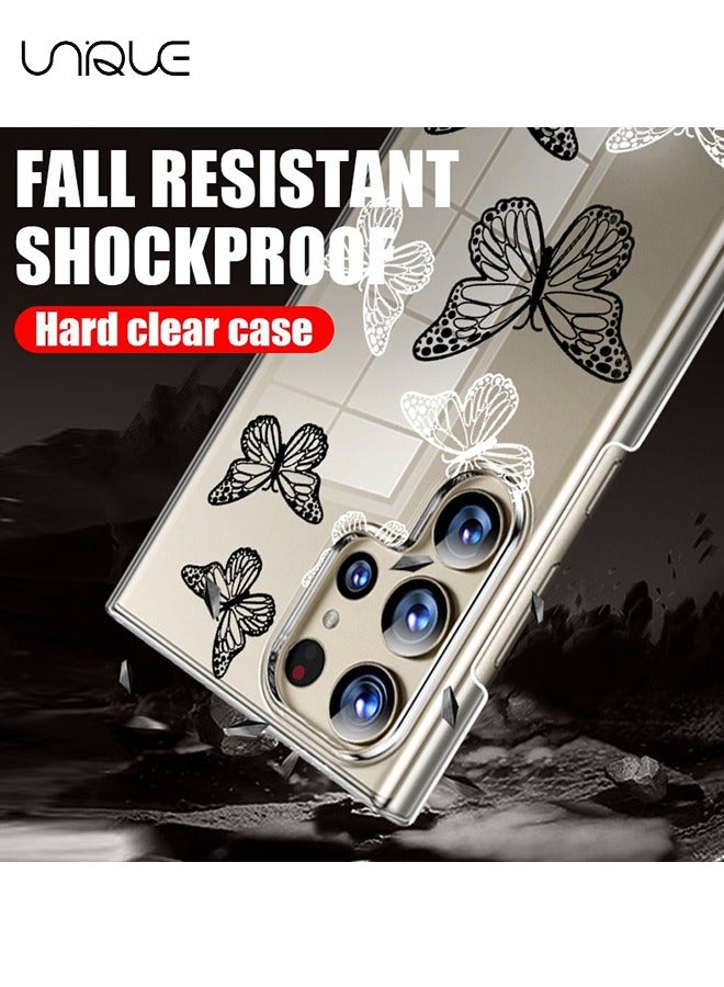 يونيك متوافق مع غطاء هاتف Galaxy S24 Ultra ، جراب فراشة باللونين الأسود والأبيض ، غطاء هاتف شفاف للكمبيوتر الشخصي - غطاء هاتف أنيق وبسيط - TPU Drop Protection - Image 3