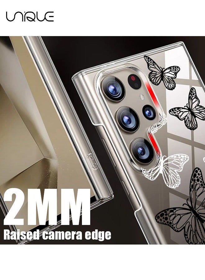 يونيك متوافق مع غطاء هاتف Galaxy S24 Ultra ، جراب فراشة باللونين الأسود والأبيض ، غطاء هاتف شفاف للكمبيوتر الشخصي - غطاء هاتف أنيق وبسيط - TPU Drop Protection - Image 4