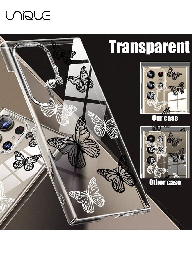 يونيك متوافق مع غطاء هاتف Galaxy S24 Ultra ، جراب فراشة باللونين الأسود والأبيض ، غطاء هاتف شفاف للكمبيوتر الشخصي - غطاء هاتف أنيق وبسيط - TPU Drop Protection - Image 5