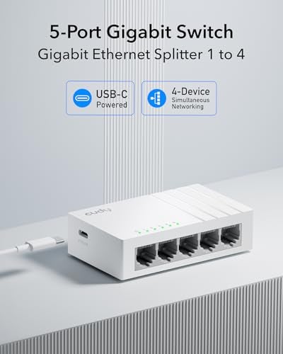 Cudy GS105U 5 Port Gigabit Ethernet Switch with USB-C Power Jack Desktop Ethernet Splitter Plastic Case Unshielded Switch Plug & Play Fanless Unmanaged - Image 2