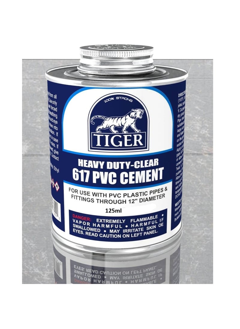 TIGER ALBIRCO Tiger Heavy Duty Clear PVC Cement 617, 118ml – For Pipes & Fittings up to 30.5cm Diameter (125ML)  - Image 1