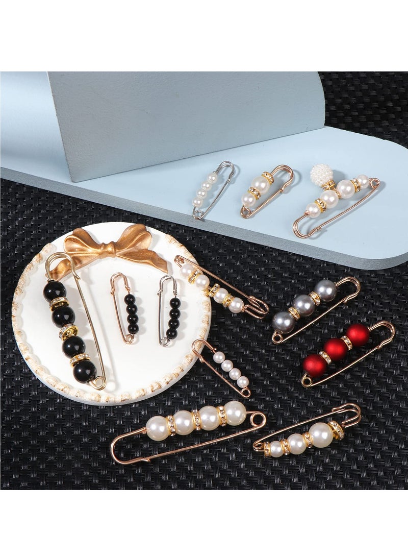 SYOSI Pearl Brooch, Women Scarf Headscarf Safety Pins White Pearl Dress Anti Walking Buckle Pin Clip Pants Waist Fixed Pins Hat Shawl Accessories Decorations (14 Pieces) - Image 4