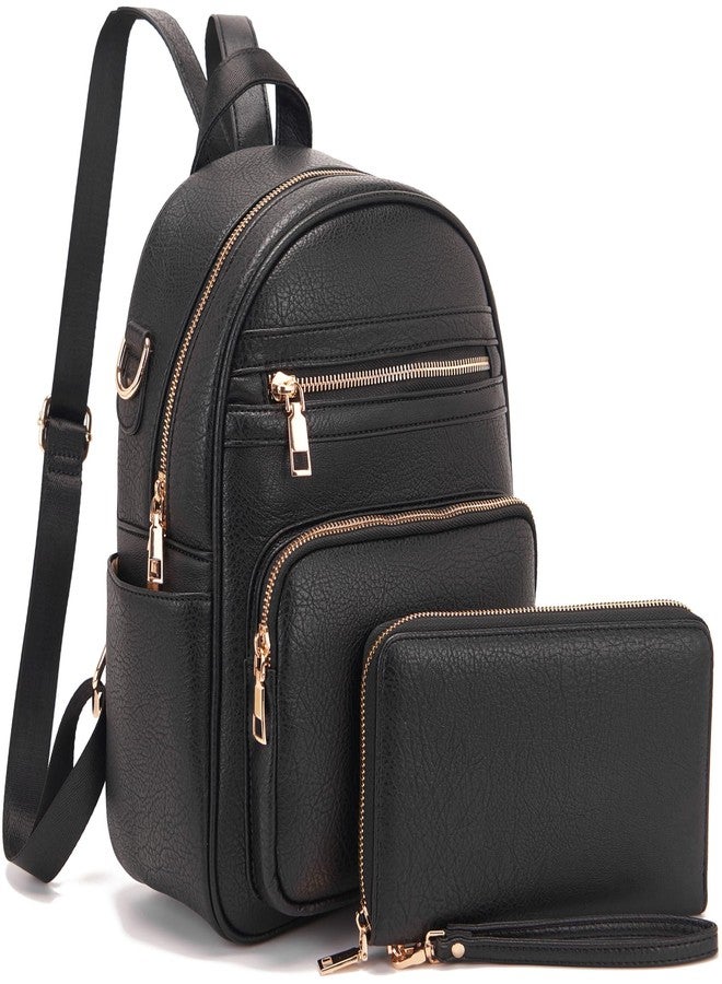 Idesort Small Backpack Purse for Women Girls Cute Backpacks Purse set with Wallet Convertible Shoulder bag Black - Image 1