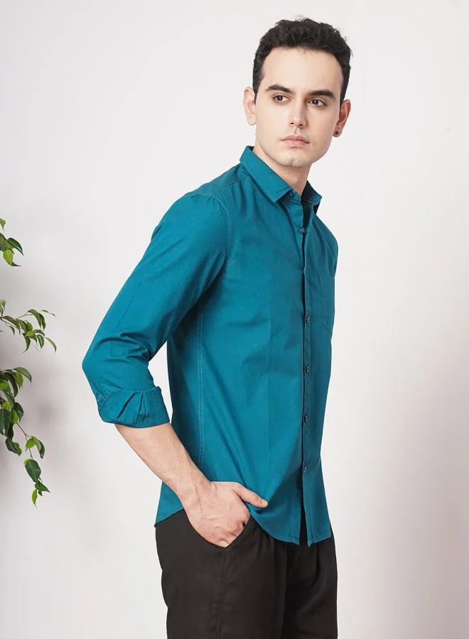 The Indian Garage Co Men Regular Fit Solid Full Sleeves Cutaway Collar Casual Shirt